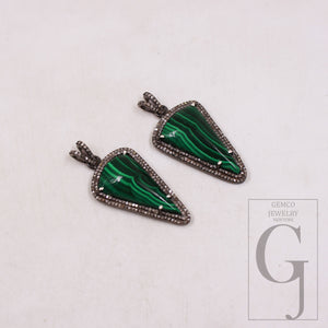 1pc Spike Design Malachite Pendant Rosecut Pave Diamond Pendant Sterling 925 Silver Handmade Finish Diamond Charm Necklace Pendant Jewelry