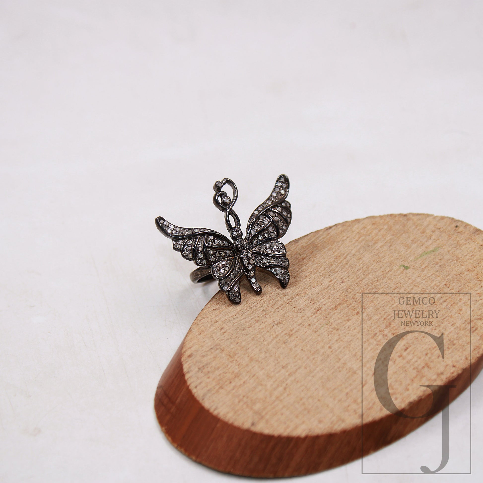 Beautiful butterfly designer Rosecut pave diamond rings 925 sterling silver handmade silver finish diamond ring jewelry oxidized finish