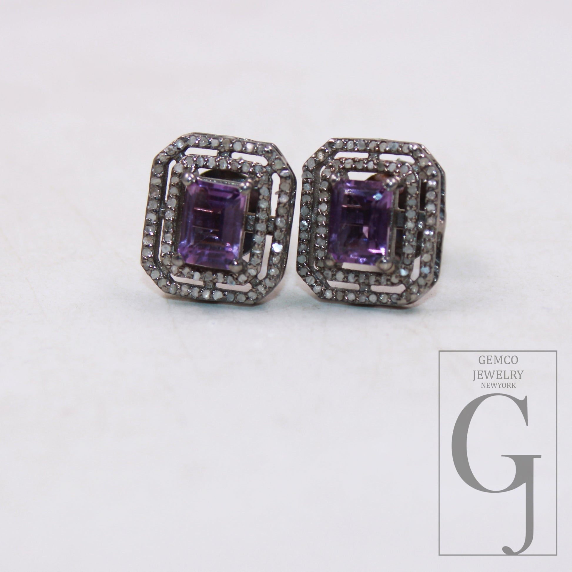 Lovely amethyst stud earrings tops Pave rosecut diamond 925 sterling silver handmade diamond pave stud earrings amethyst