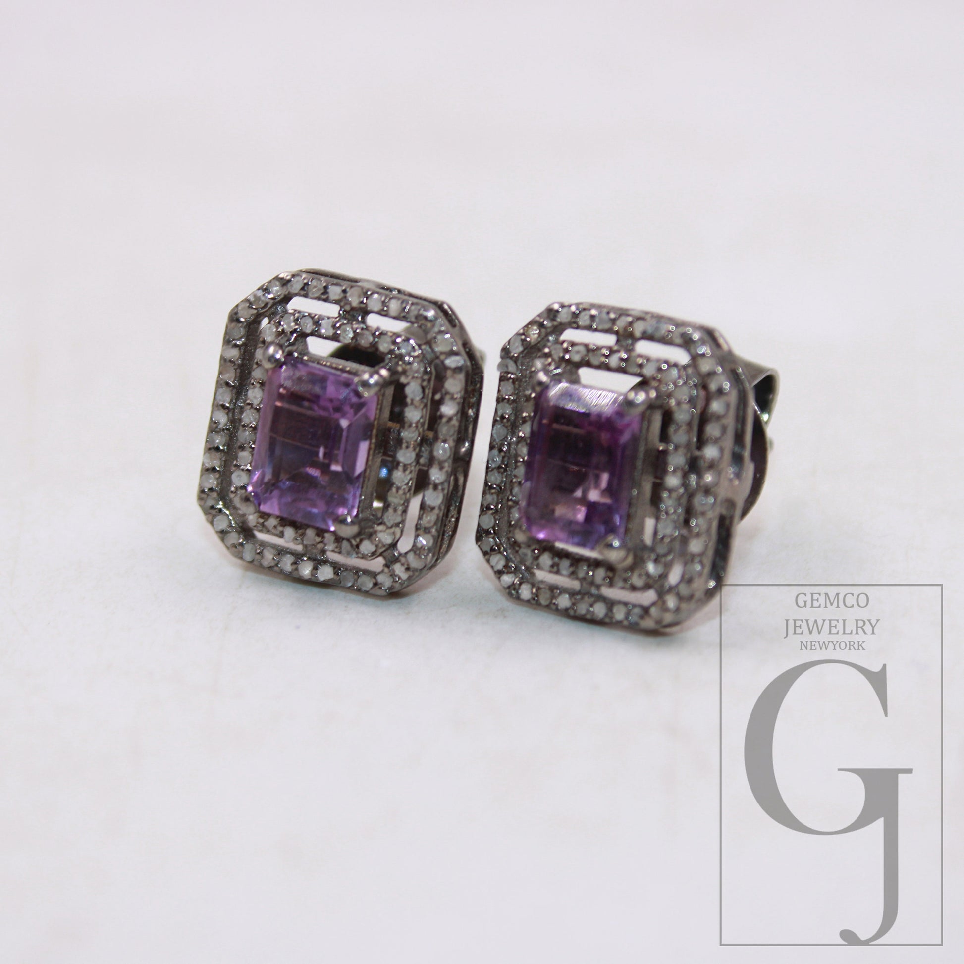 Lovely amethyst stud earrings tops Pave rosecut diamond 925 sterling silver handmade diamond pave stud earrings amethyst