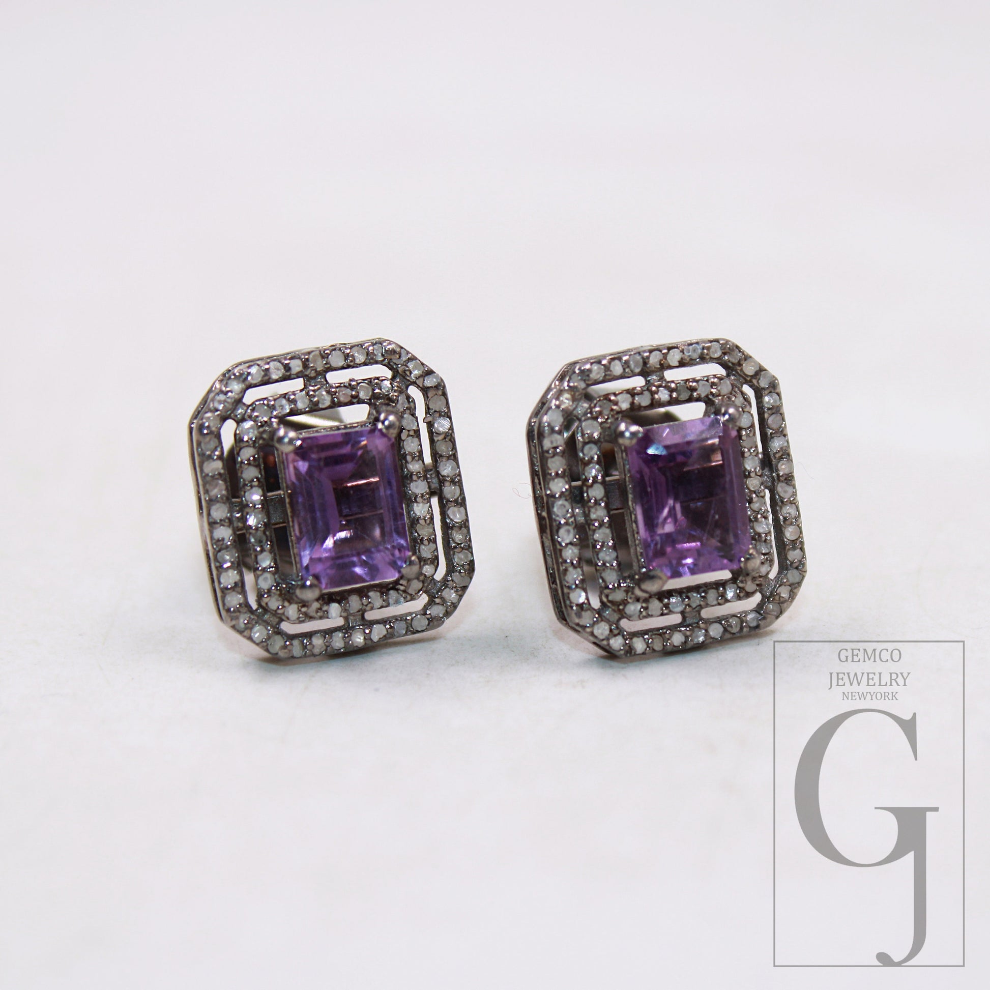 Lovely amethyst stud earrings tops Pave rosecut diamond 925 sterling silver handmade diamond pave stud earrings amethyst