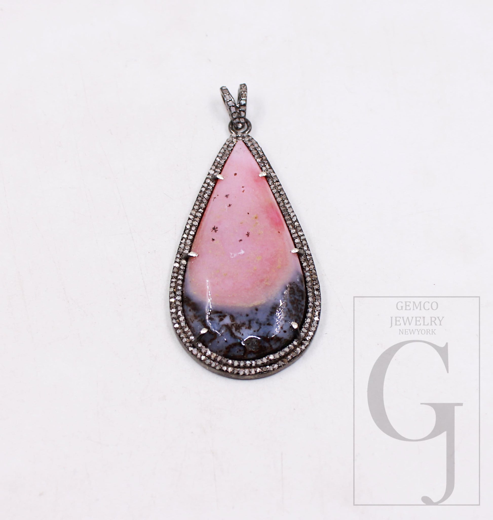 Beautiful Pink Opal Stone Pendant Rose Cut Pave Diamond Pendant 925 Sterling Silver Handmade Finish Pendant Pave Diamond Pendant Jewelry