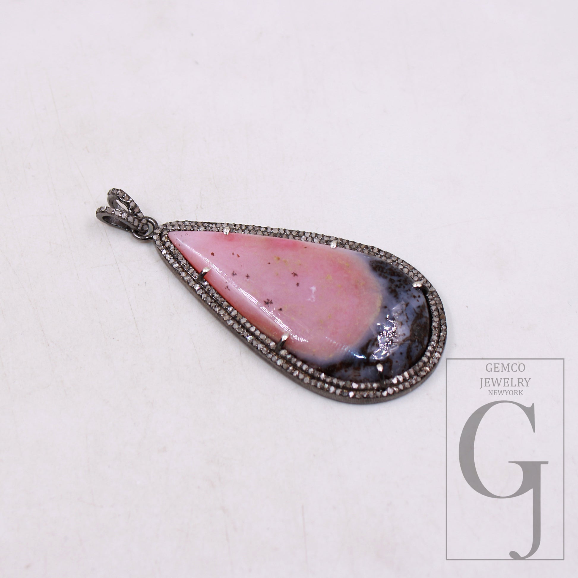 Beautiful Pink Opal Stone Pendant Rose Cut Pave Diamond Pendant 925 Sterling Silver Handmade Finish Pendant Pave Diamond Pendant Jewelry