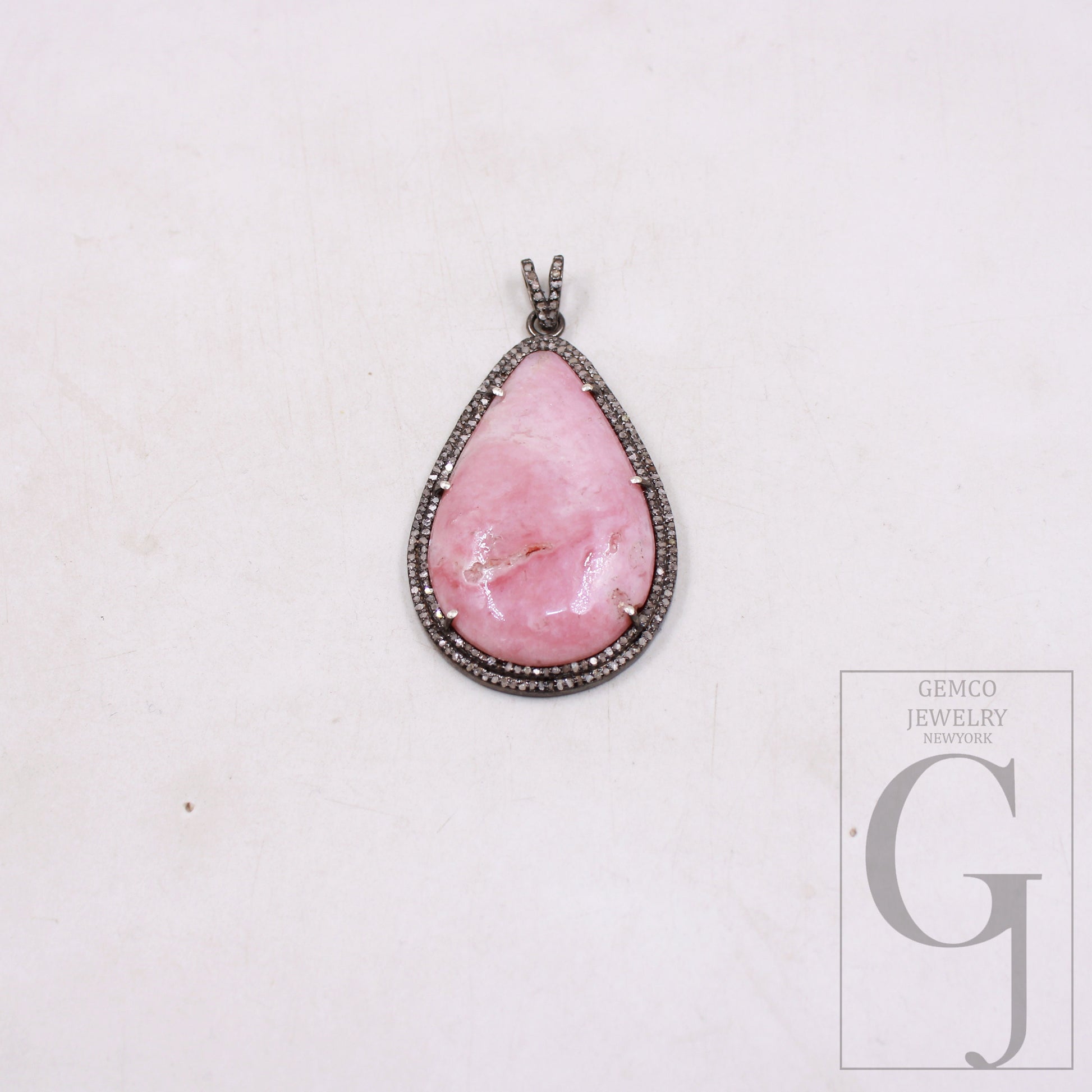 1Pcs Beautiful Pink Opal Pendant Necklace Rose Cut Pave Diamond 925 Sterling Silver Handmade Finish Pave Diamond Charm Pendant Necklace