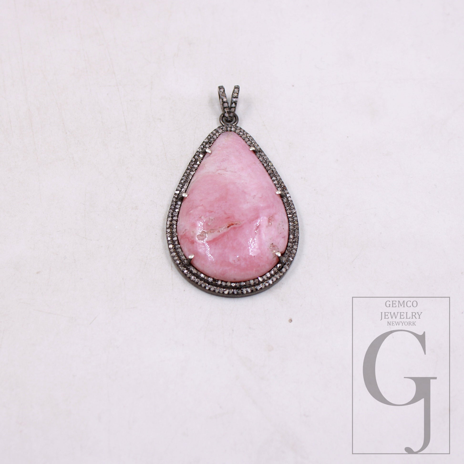 1Pcs Beautiful Pink Opal Pendant Necklace Rose Cut Pave Diamond 925 Sterling Silver Handmade Finish Pave Diamond Charm Pendant Necklace
