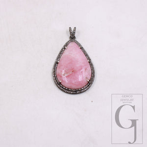 1Pcs Beautiful Pink Opal Pendant Necklace Rose Cut Pave Diamond 925 Sterling Silver Handmade Finish Pave Diamond Charm Pendant Necklace