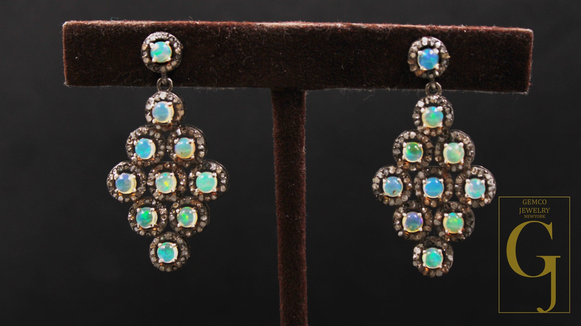 Ethiopian opal stone earrings, antique look sterling silver Beautifully made designed natural rosecut diamonds pave setting jewelry earring