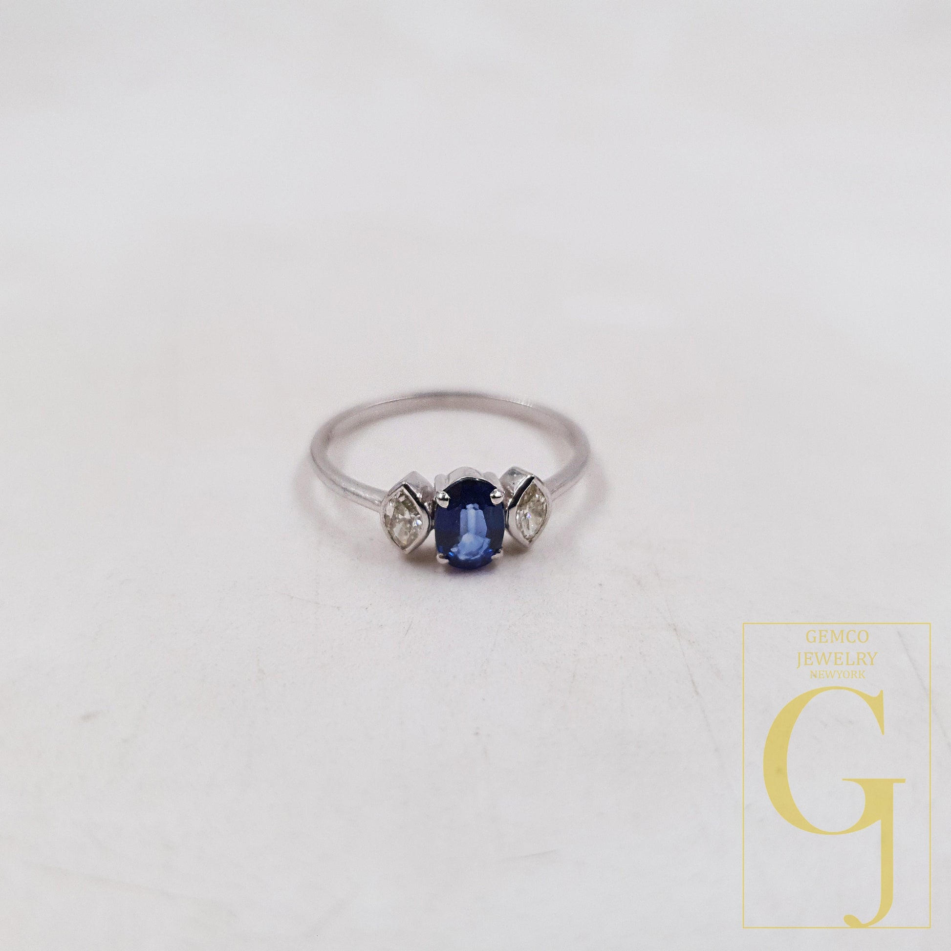 18k Diamond Gold Ring With Natural Blue Sapphire Stone In 18k White Solid Gold Handmade Jewelry Wedding And Gift Ring