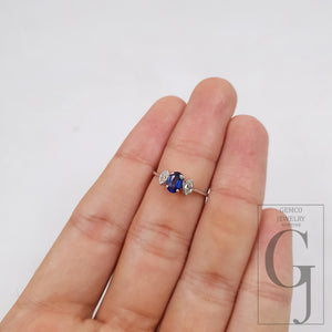 18k Diamond Gold Ring With Natural Blue Sapphire Stone In 18k White Solid Gold Handmade Jewelry Wedding And Gift Ring