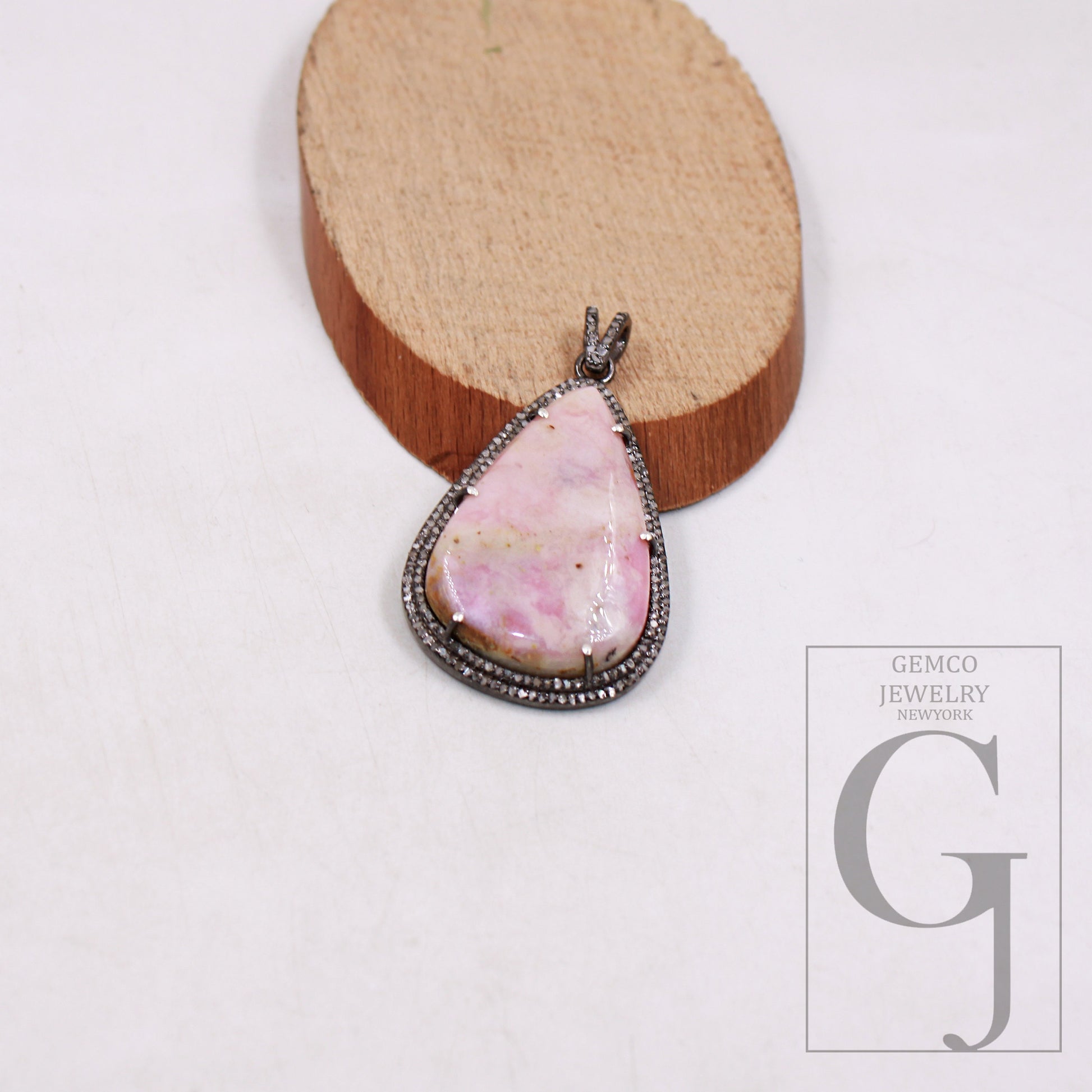 Beautiful Rose Pink Opal Pendant Necklace Rosecut Pave Diamond Pendant 925 Sterling Silver Handmade Finish Charm Diamond Pendant Jewelry
