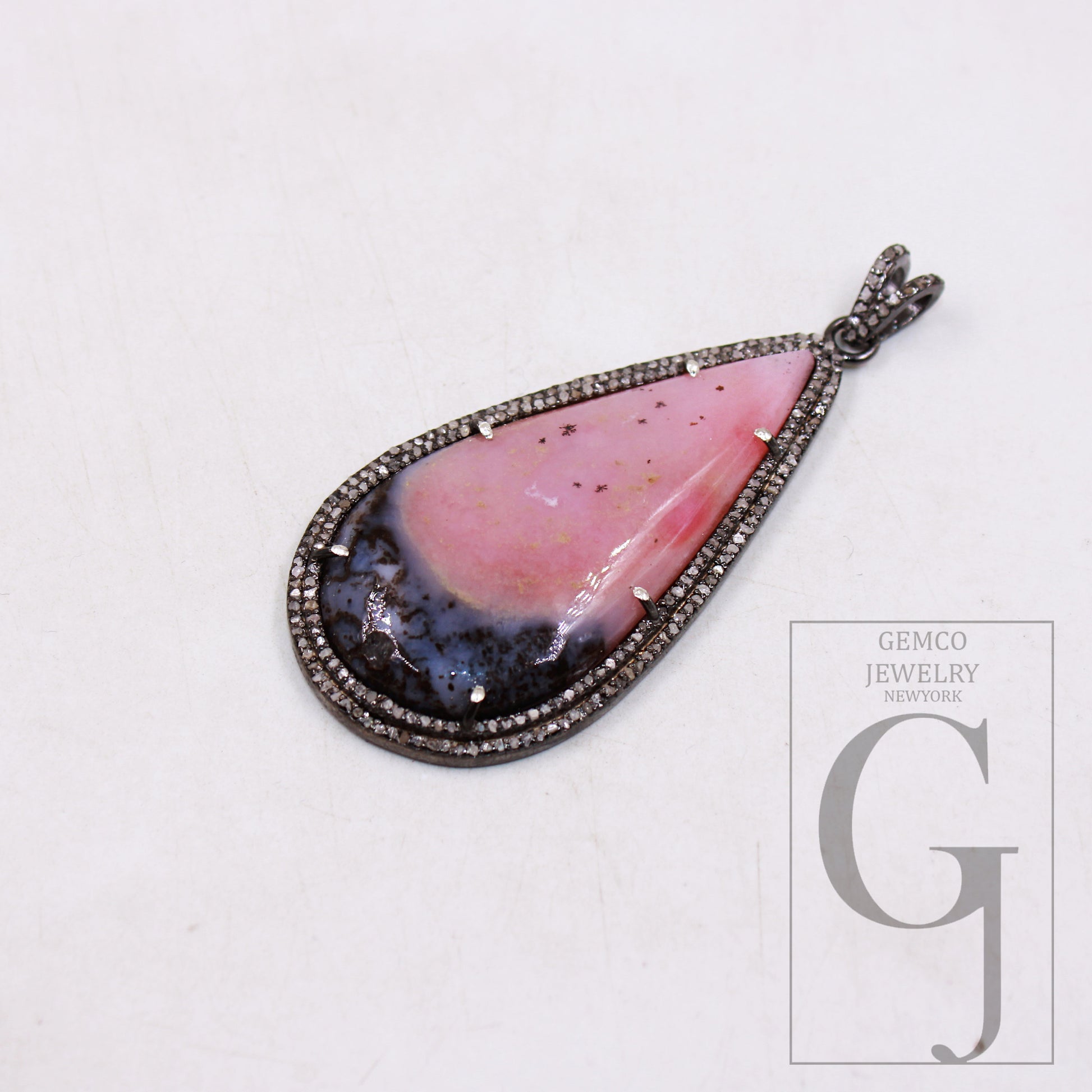 Beautiful Pink Opal Stone Pendant Rose Cut Pave Diamond Pendant 925 Sterling Silver Handmade Finish Pendant Pave Diamond Pendant Jewelry