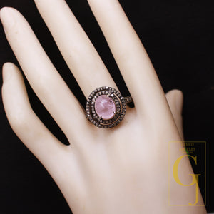 Stunning designer Pink Morganite ring Rosecut Pave Diamond Rings 925 Sterling silver handmade silver finish diamond ring jewelry Gift for her