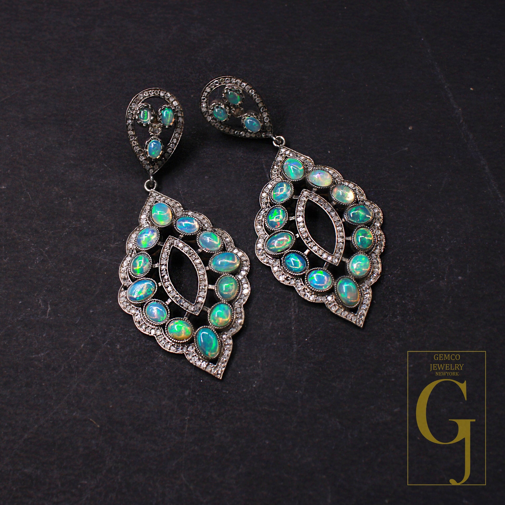 Very Beautiful Opal Earrings 925 Sterling Silver Pave Rose Cut Diamond Earrings Light Weight Earrings With Very Beautiful Handmade Finish