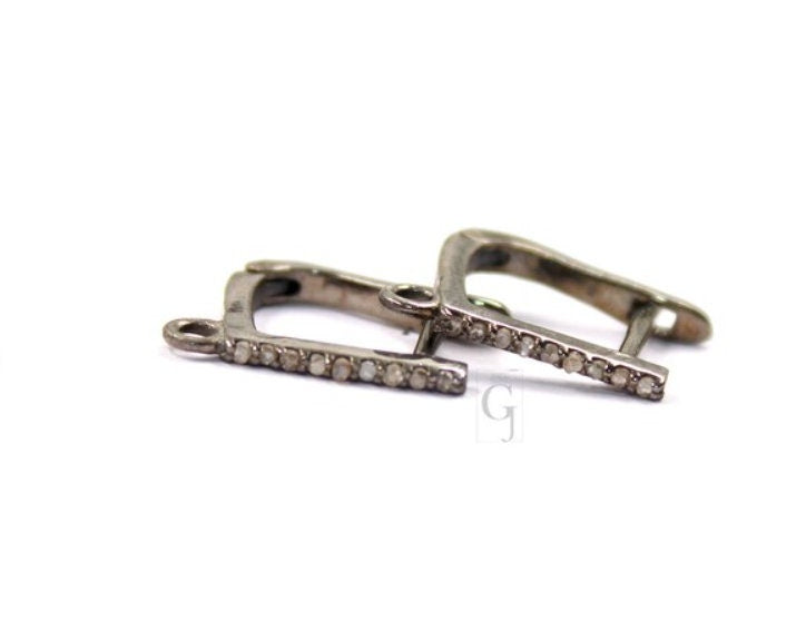 1 Pair Russian Lock Earring Hook Rosecut Pave Diamond Earring Supplies 925 Sterling Silver Handmade Silver Finish Diamond Earring 15mm Size