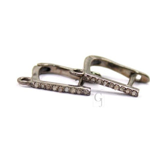 1 Pair Russian Lock Earring Hook Rosecut Pave Diamond Earring Supplies 925 Sterling Silver Handmade Silver Finish Diamond Earring 15mm Size