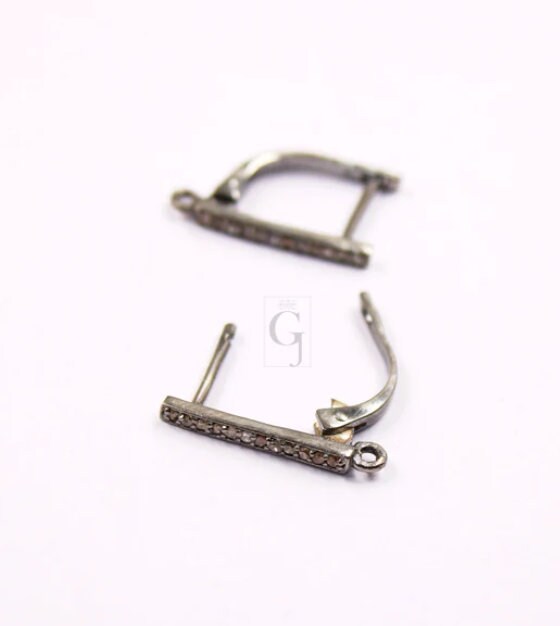 1 Pair Russian Lock Earring Hook Rosecut Pave Diamond Earring Supplies 925 Sterling Silver Handmade Silver Finish Diamond Earring 18mm Size