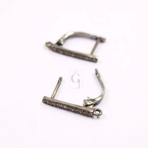 1 Pair Russian Lock Earring Hook Rosecut Pave Diamond Earring Supplies 925 Sterling Silver Handmade Silver Finish Diamond Earring 18mm Size