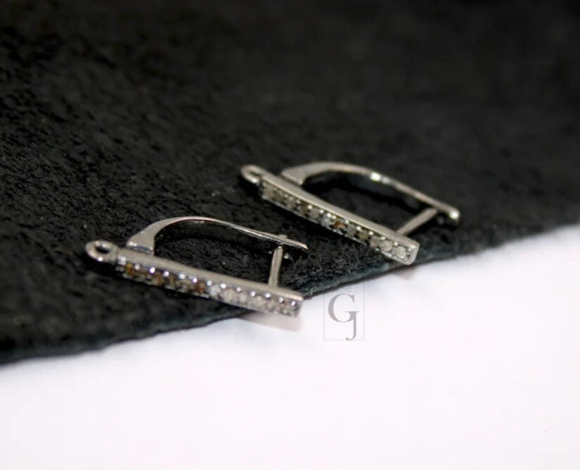 1 Pair Russian Lock Earring Hook Rosecut Pave Diamond Earring Supplies 925 Sterling Silver Handmade Silver Finish Diamond Earring 18mm Size