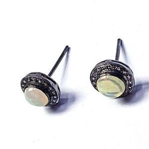 Pave rosecut diamond 925 sterling silver handmade very beautiful natural stone opal and diamond pave stud earrings