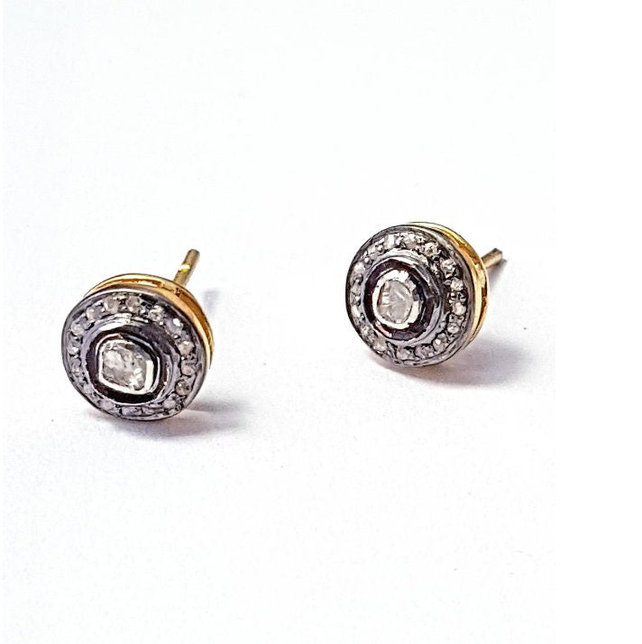 Pave Rosecut Diamond 925 Sterling Silver Handmade Pave Diamond Stud Earring Jewelry