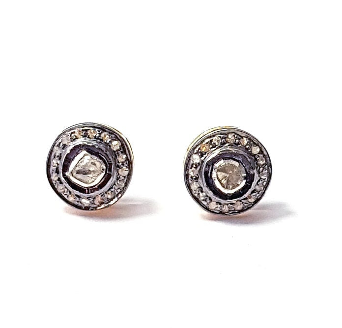 Pave Rosecut Diamond 925 Sterling Silver Handmade Pave Diamond Stud Earring Jewelry