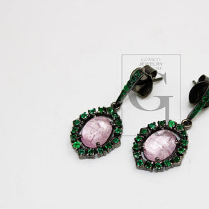 Tourmaline Earring Designer Earring Rosecut Pave Emerald Earrings 925 Sterling Silver Handmade Silver Finish Emerald Earring