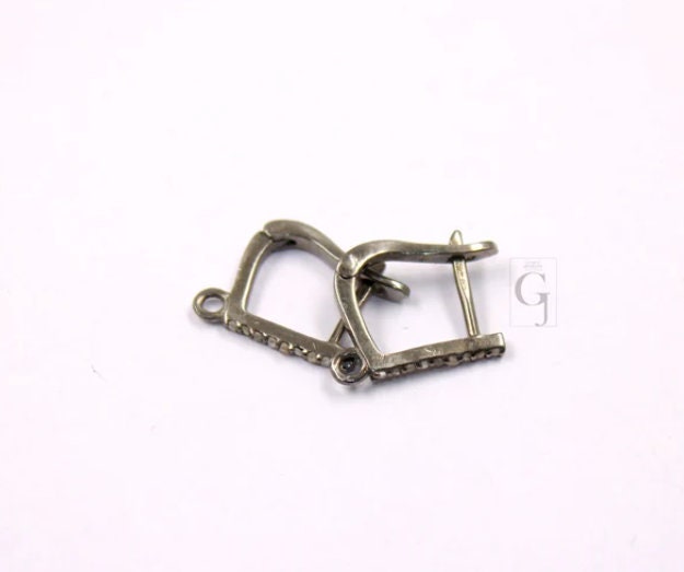 1 Pair Russian Lock Earring Hook Rosecut Pave Diamond Earring Supplies 925 Sterling Silver Handmade Silver Finish Diamond Earring 15mm Size