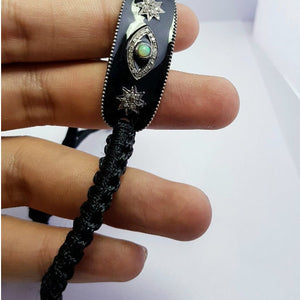 Evil Eye Design Connector Pave Rosecut Diamond 925 Sterling Silver Handmade Thread Enameling Opal Diamond Bracelet