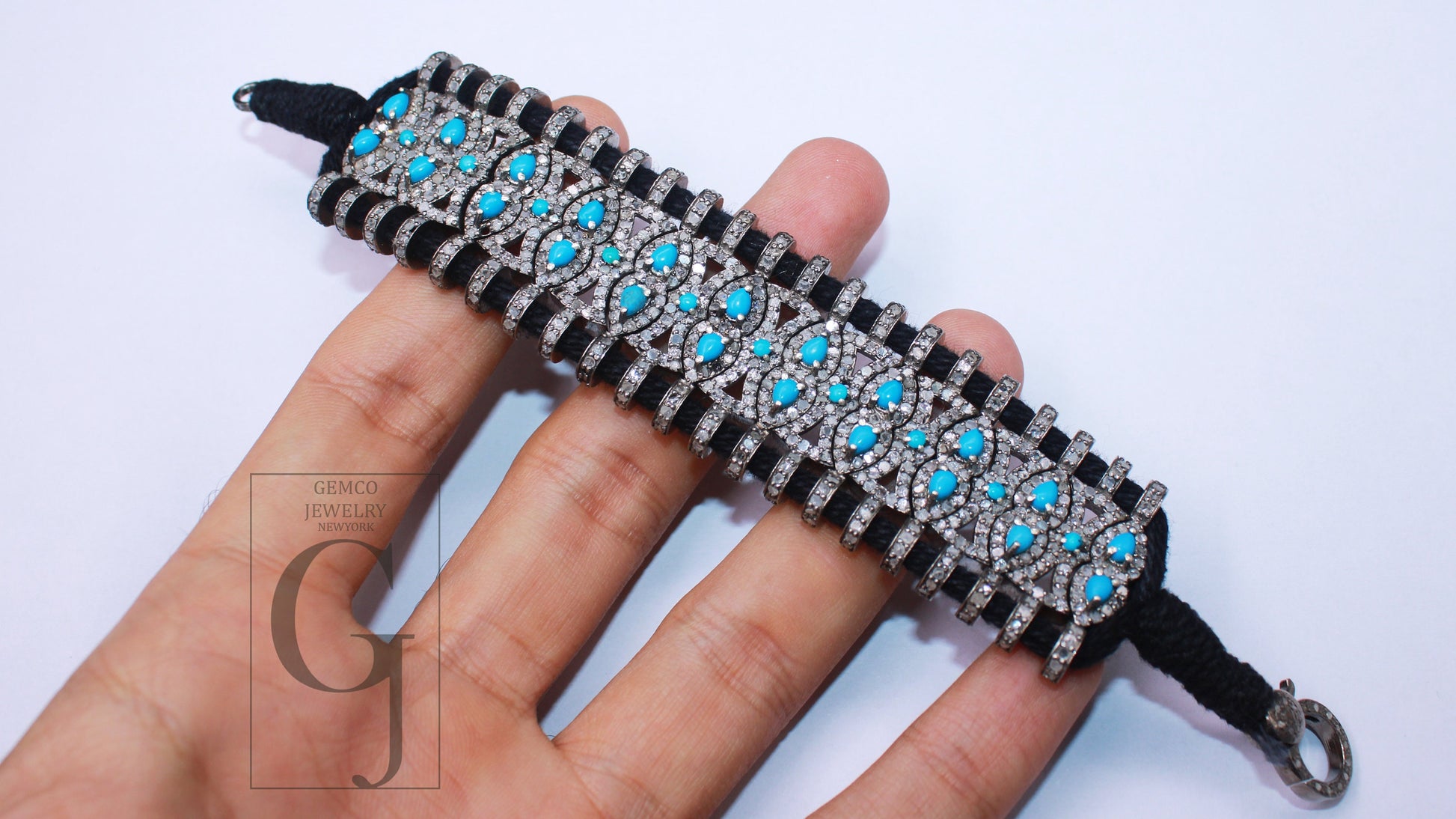 Turquoise Stone Thread Bracelet Rosecut Pave Diamond Thread Bangle Bracelet Sterling Silver Handmade Finish Diamond Bangle Bracelet Jewelry