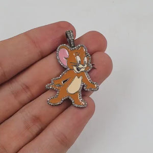 1pc Enameling TOM And Jerry Pendant Rosecut Pave Diamond Pendant Sterling Silver Handmade Finish Diamond Charm Necklace Jerry Mouse Pendant