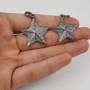 1pc Antique Star Pendant Designer Rosecut Pave Diamond Pendant Sterling 925 Silver Handmade Finish Diamond Charm Necklace Pendant Jewelry