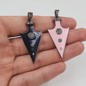 Enameling Colored Arrowhead Pendant Spike Charm Pave Diamond Rosecut Pendant 925 Sterling Silver Pendant Handmade Diamond Pendant Jewelry
