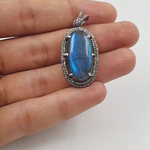 1pc Beautiful Designer Labradorite Pendant Rosecut Pave Diamond Pendant 925 Sterling Silver Handmade Finish Diamond Charms Necklace Pendant