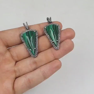 1pc Spike Design Malachite Pendant Rosecut Pave Diamond Pendant Sterling 925 Silver Handmade Finish Diamond Charm Necklace Pendant Jewelry
