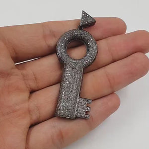 Key Pendant Design Brilliant Cut Diamond Pave Diamond Pendant 925 Sterling Silver Handmade Finish Beautiful Diamond Jewelry Pendant Jewelry