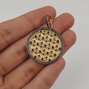 Vermeil gold Blue Sapphire pendant designer Rosecut pave diamond pendant 925 sterling silver handmade finish diamond pendant charm jewelry