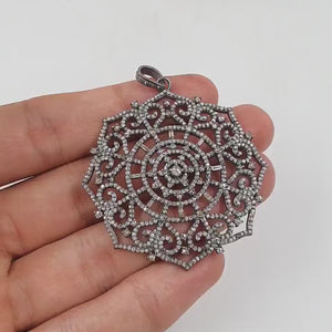 1pc Oxidized Finish Snowflake Pave Diamond Rosecut Pendant 925 Sterling Silver Pendant Handmade  Baguette Diamond Pendant Jewelry