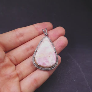 Beautiful Rose Pink Opal Pendant Necklace Rosecut Pave Diamond Pendant 925 Sterling Silver Handmade Finish Charm Diamond Pendant Jewelry