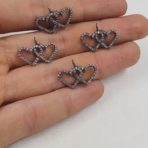 Love Pendant Pave Diamond Rosecut Pendant 925 Silver Pendant Handmade Diamond Pendant Interconnected Heart Shaped Diamond Charm Jewelry