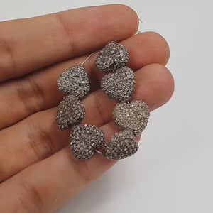 1pc Rosecut Pave Diamond Bead 925 Sterling Silver Handmade Silver Finish Heart Shaped Diamond Bead 10mm Jewelry Making Supplies