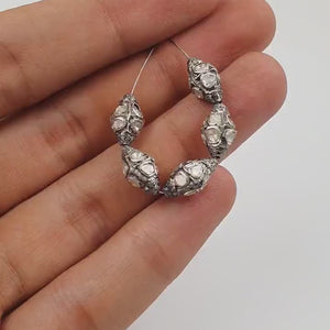 1pc Polki Design Rosecut Pave Diamond Bead 925 Sterling Silver Handmade Silver Finish Flat Slice Diamond Bead Jewelry Necklace Supplies