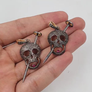 1pc Skull Nail Ruby Pendant Design Rosecut Pave Diamond Pendant 925 Sterling Silver Handmade Finish Diamond Pendant Jewelry