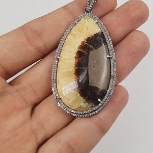 1pc Septarian Jasper Pendant Gemstone Designer Rosecut Pave Diamond Pendant 925 Sterling Silver Handmade Finish Diamond Necklace Pendant