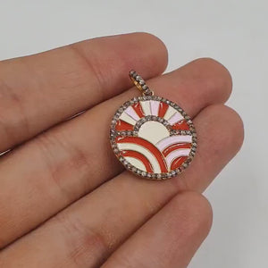 Handmade Designer Vermeil  Enamel Rosecut Diamond Pendant Necklace - Sterling Silver Finish  Diamond Charm Pendant