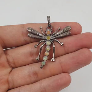 1pc Dragonfly Designer Opal Pendant Rosecut Pave Diamond Pendant 925 Sterling Silver Handmade Finish Diamond Charms Necklace Pendant Jewelry