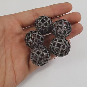 1pc Big Size 24mm Oxidized Rocecut Pave Diamond Bead 925 Sterling Silver Handmade Silver Finish Diamond Necklace Making Supplies