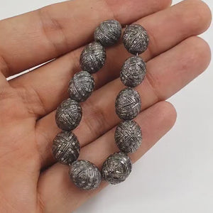 1pc Oxidized Finish Look Designer Rosecut Pave Diamond Bead 925 Sterling Silver Handmade Silver Finish Diamond Bead 12mm Size Bead Spacers