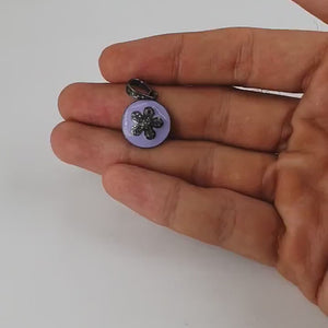Lavender Enameling Flower Pendant Designer Rosecut Pave Diamond Pendant Sterling 925 Silver Handmade Finish Diamond Charms Necklace Pendant