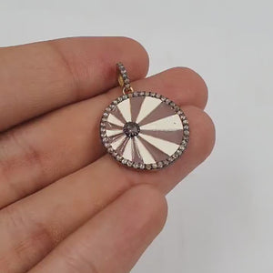 Royal Vermeil Enamel Sunburst Nomad Pendant Rosecut Pave Diamond Pendant 925 Sterling Silver Handmade Diamond Charms Necklace Pendant