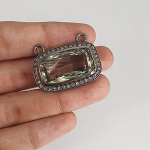 Green amethyst pendant designer Rosecut pave diamond pendant 925 sterling silver handmade finish diamond charm necklace pendant 18